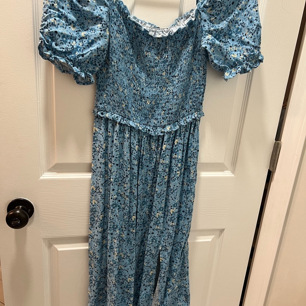 Floral Blue Puff Sleeve Dress